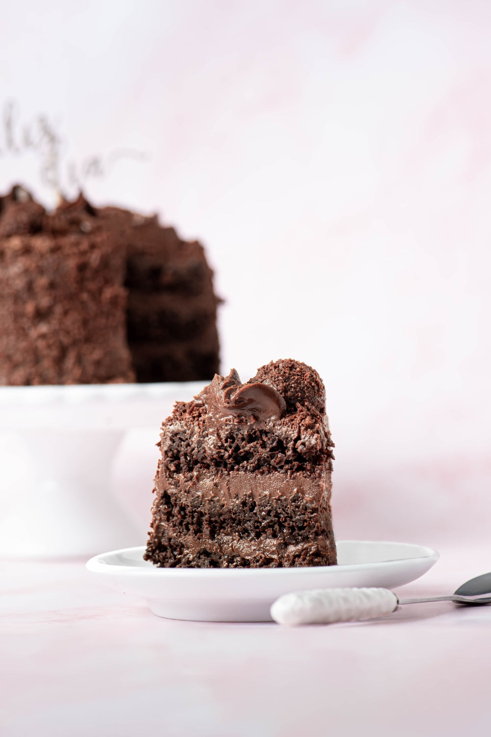 Trozo de torta de chocolate sobre un plato. 